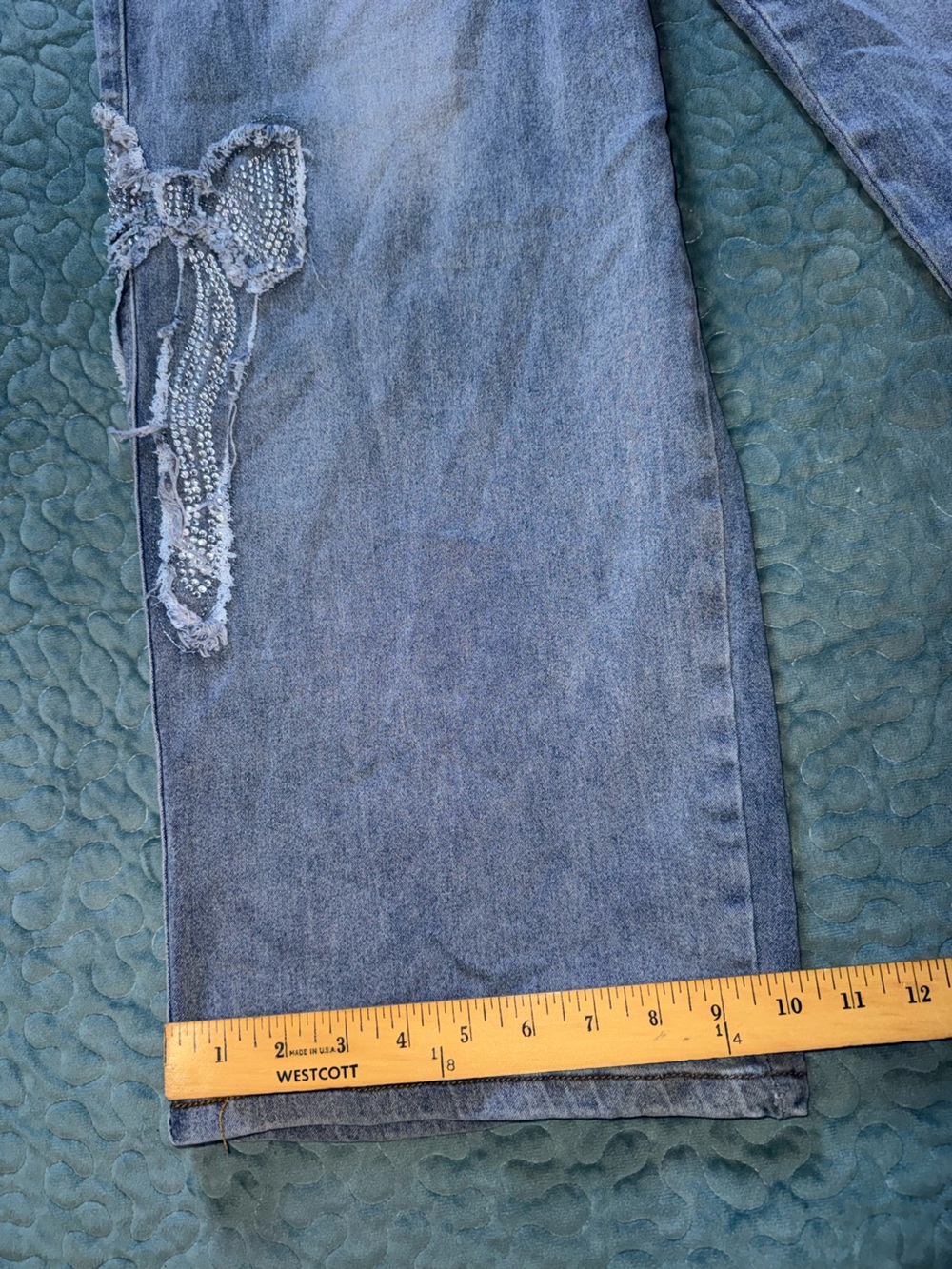 Blue Wide-Leg Jeans with Bow Appliqués - Picture 5 of 14